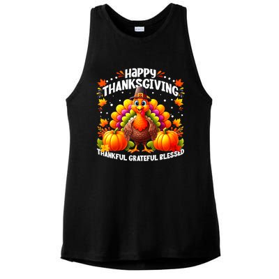 Thankful Grateful Blessed Happy Thanksgiving Turkey Ladies PosiCharge Tri-Blend Wicking Tank