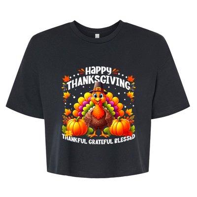 Thankful Grateful Blessed Happy Thanksgiving Turkey Bella+Canvas Jersey Crop Tee