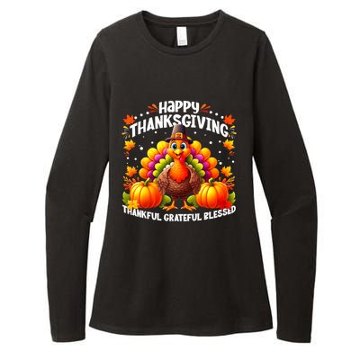 Thankful Grateful Blessed Happy Thanksgiving Turkey Womens CVC Long Sleeve Shirt