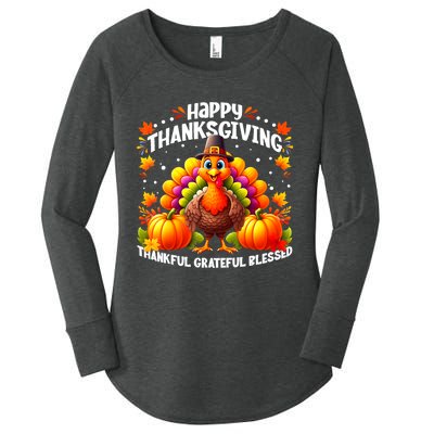 Thankful Grateful Blessed Happy Thanksgiving Turkey Women's Perfect Tri Tunic Long Sleeve Shirt