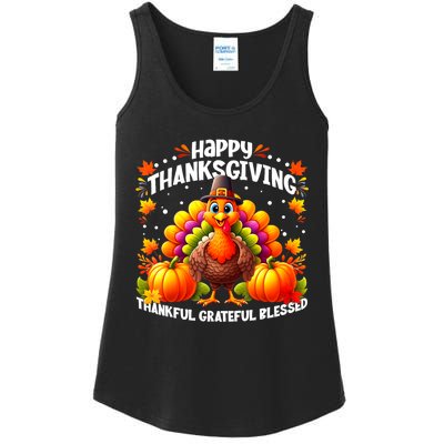 Thankful Grateful Blessed Happy Thanksgiving Turkey Ladies Essential Tank