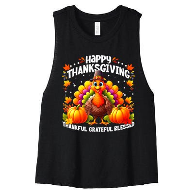 Thankful Grateful Blessed Happy Thanksgiving Turkey Women's Racerback Cropped Tank