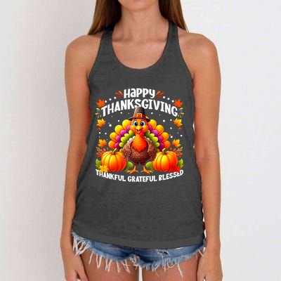 Thankful Grateful Blessed Happy Thanksgiving Turkey Women's Knotted Racerback Tank