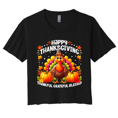 Thankful Grateful Blessed Happy Thanksgiving Turkey Women's Crop Top Tee