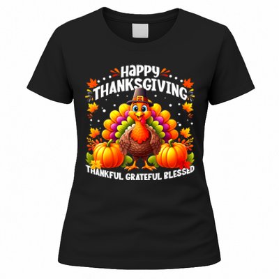 Thankful Grateful Blessed Happy Thanksgiving Turkey Women's T-Shirt