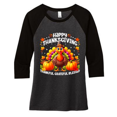 Thankful Grateful Blessed Happy Thanksgiving Turkey Women's Tri-Blend 3/4-Sleeve Raglan Shirt