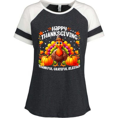 Thankful Grateful Blessed Happy Thanksgiving Turkey Enza Ladies Jersey Colorblock Tee