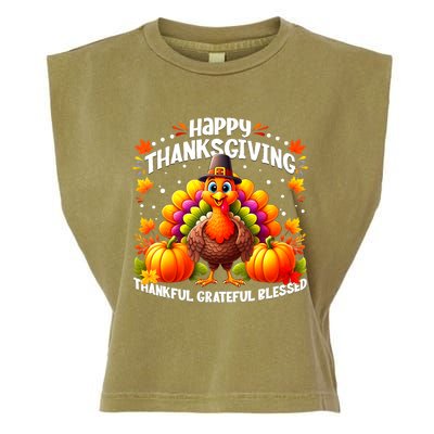 Thankful Grateful Blessed Happy Thanksgiving Turkey Garment-Dyed Women's Muscle Tee