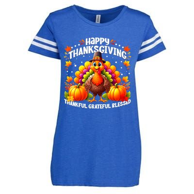 Thankful Grateful Blessed Happy Thanksgiving Turkey Enza Ladies Jersey Football T-Shirt