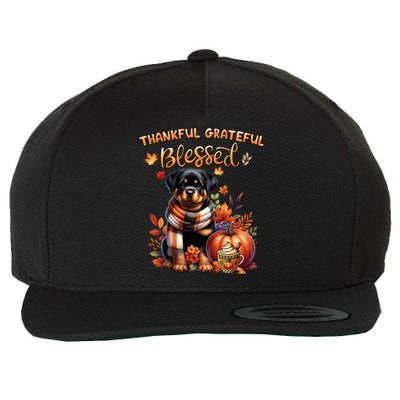 Thankful Grateful Blessed Rottweiler Dog Fall YAll Autumn Wool Snapback Cap