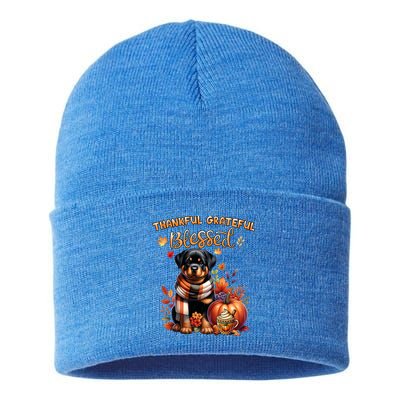 Thankful Grateful Blessed Rottweiler Dog Fall YAll Autumn Sustainable Knit Beanie