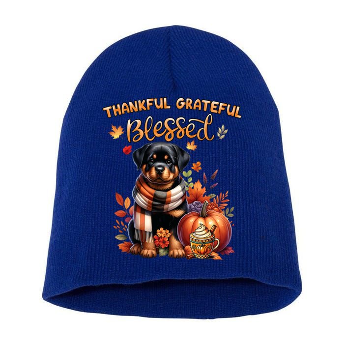 Thankful Grateful Blessed Rottweiler Dog Fall YAll Autumn Short Acrylic Beanie