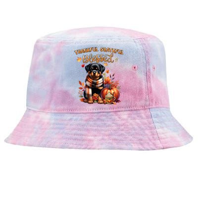 Thankful Grateful Blessed Rottweiler Dog Fall YAll Autumn Tie-Dyed Bucket Hat