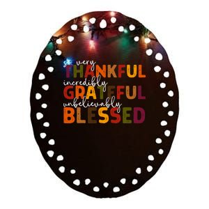 Thankful Grateful Blessed Thankful Blessed Thanksgiving Ceramic Oval Ornament