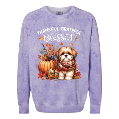 Thankful Grateful Blessed Shih Tzu Dog Fall YAll Autumn Colorblast Crewneck Sweatshirt