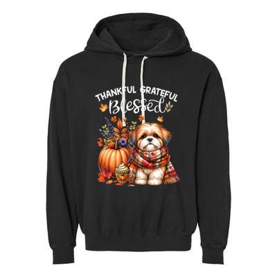 Thankful Grateful Blessed Shih Tzu Dog Fall YAll Autumn Garment-Dyed Fleece Hoodie