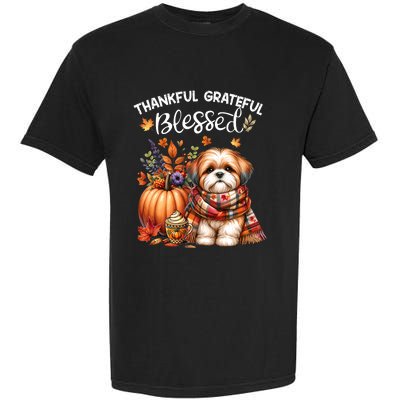 Thankful Grateful Blessed Shih Tzu Dog Fall YAll Autumn Garment-Dyed Heavyweight T-Shirt