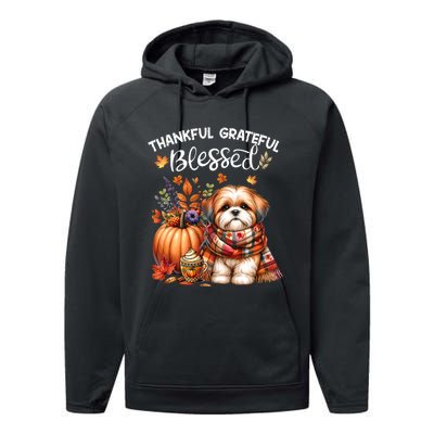 Thankful Grateful Blessed Shih Tzu Dog Fall YAll Autumn Performance Fleece Hoodie