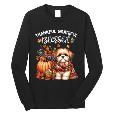 Thankful Grateful Blessed Shih Tzu Dog Fall YAll Autumn Long Sleeve Shirt