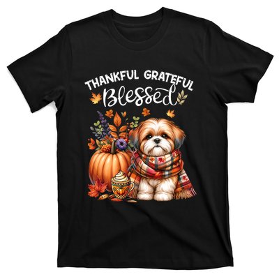 Thankful Grateful Blessed Shih Tzu Dog Fall YAll Autumn T-Shirt