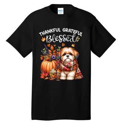 Thankful Grateful Blessed Shih Tzu Dog Fall YAll Autumn Tall T-Shirt