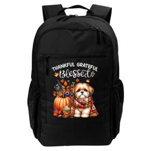 Thankful Grateful Blessed Shih Tzu Dog Fall YAll Autumn Daily Commute Backpack