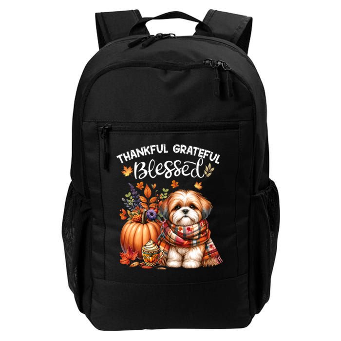 Thankful Grateful Blessed Shih Tzu Dog Fall YAll Autumn Daily Commute Backpack