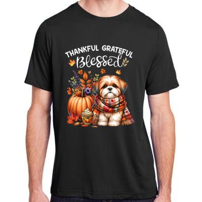 Thankful Grateful Blessed Shih Tzu Dog Fall YAll Autumn Adult ChromaSoft Performance T-Shirt