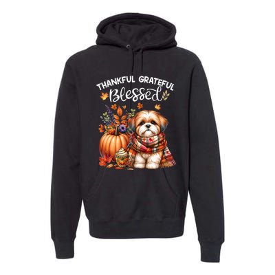 Thankful Grateful Blessed Shih Tzu Dog Fall YAll Autumn Premium Hoodie