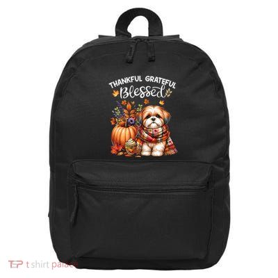 Thankful Grateful Blessed Shih Tzu Dog Fall YAll Autumn 16 in Basic Backpack