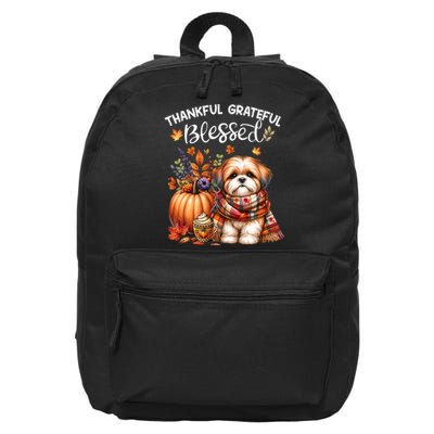 Thankful Grateful Blessed Shih Tzu Dog Fall YAll Autumn 16 in Basic Backpack