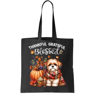 Thankful Grateful Blessed Shih Tzu Dog Fall YAll Autumn Tote Bag