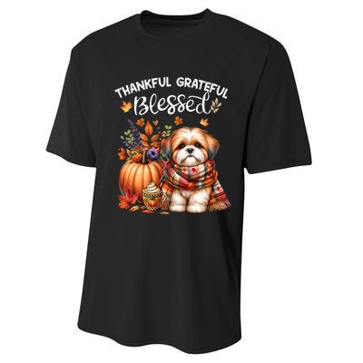 Thankful Grateful Blessed Shih Tzu Dog Fall YAll Autumn Performance Sprint T-Shirt