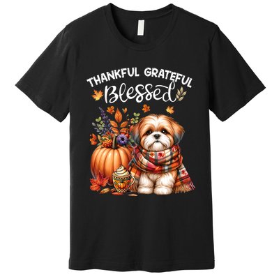 Thankful Grateful Blessed Shih Tzu Dog Fall YAll Autumn Premium T-Shirt