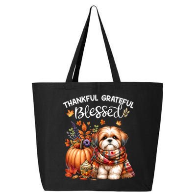 Thankful Grateful Blessed Shih Tzu Dog Fall YAll Autumn 25L Jumbo Tote