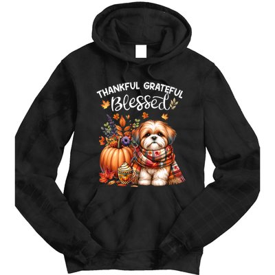 Thankful Grateful Blessed Shih Tzu Dog Fall YAll Autumn Tie Dye Hoodie