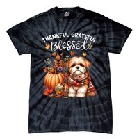 Thankful Grateful Blessed Shih Tzu Dog Fall YAll Autumn Tie-Dye T-Shirt