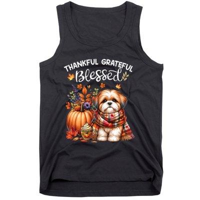 Thankful Grateful Blessed Shih Tzu Dog Fall YAll Autumn Tank Top