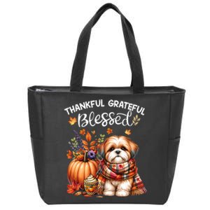 Thankful Grateful Blessed Shih Tzu Dog Fall YAll Autumn Zip Tote Bag