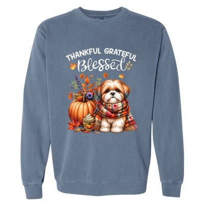 Thankful Grateful Blessed Shih Tzu Dog Fall YAll Autumn Garment-Dyed Sweatshirt