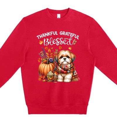 Thankful Grateful Blessed Shih Tzu Dog Fall YAll Autumn Premium Crewneck Sweatshirt