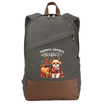 Thankful Grateful Blessed Shih Tzu Dog Fall YAll Autumn Cotton Canvas Backpack