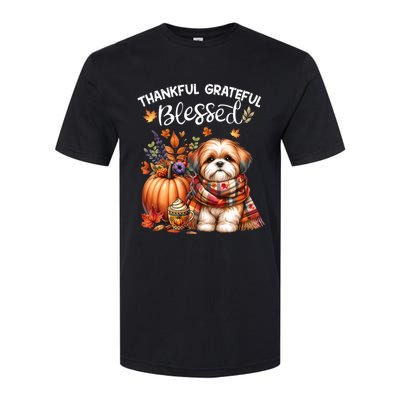 Thankful Grateful Blessed Shih Tzu Dog Fall YAll Autumn Softstyle CVC T-Shirt