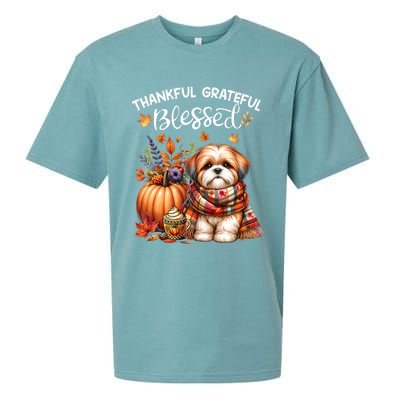 Thankful Grateful Blessed Shih Tzu Dog Fall YAll Autumn Sueded Cloud Jersey T-Shirt