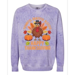 Thankful Grateful Blessed Turkey Women Happy Thanksgiving Colorblast Crewneck Sweatshirt