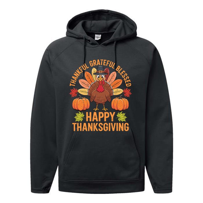 Thankful Grateful Blessed Turkey Women Happy Thanksgiving Performance Fleece Hoodie