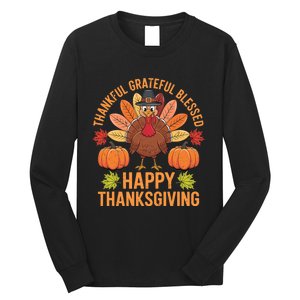 Thankful Grateful Blessed Turkey Women Happy Thanksgiving Long Sleeve Shirt