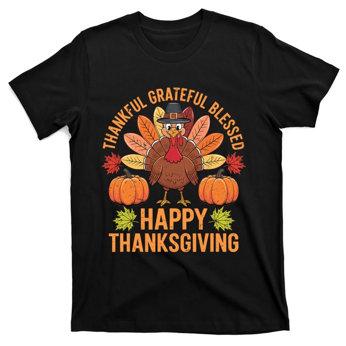 Thankful Grateful Blessed Turkey Women Happy Thanksgiving T-Shirt