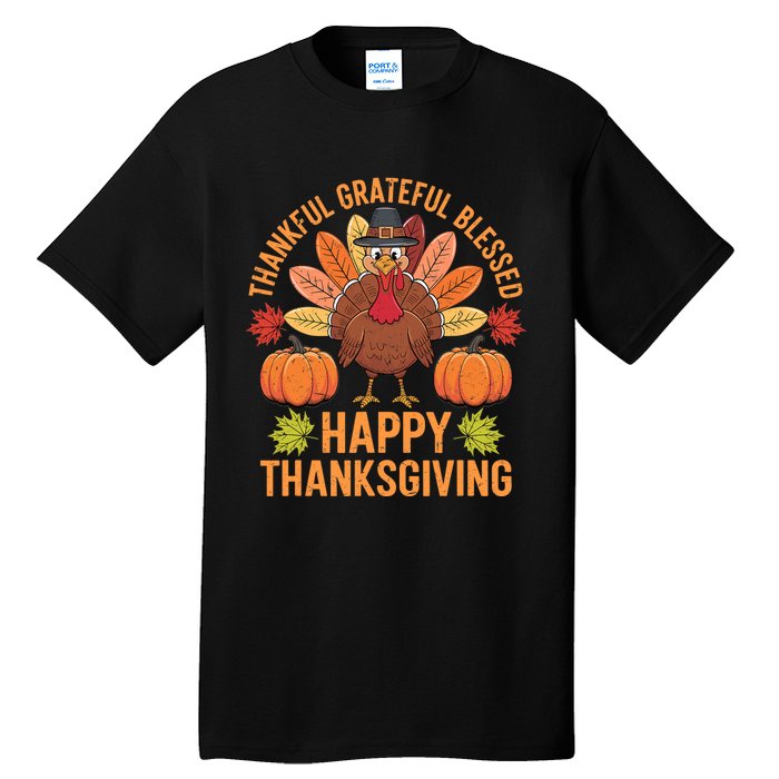 Thankful Grateful Blessed Turkey Women Happy Thanksgiving Tall T-Shirt