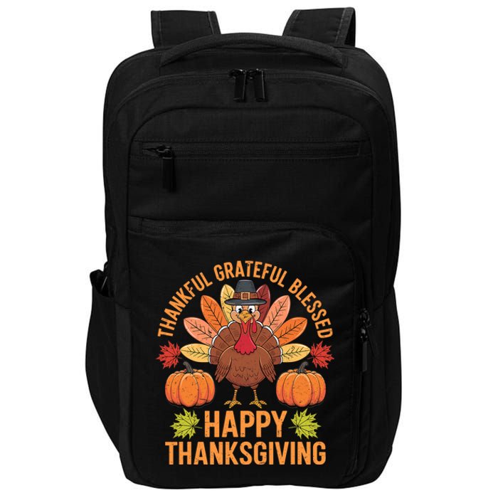 Thankful Grateful Blessed Turkey Women Happy Thanksgiving Impact Tech Backpack